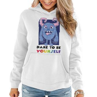 Dare To Be Yourself Gay Pride Vintage Rainbow Lgbt Monster Women Hoodie | Mazezy