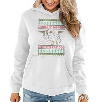Double Winner Chicken Rat Dog Ugly Christmas Sweater Women Hoodie - Monsterry