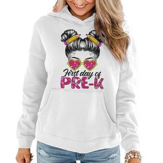 First Day Of Pre K Messy Bun Back To School Student Women Hoodie - Thegiftio UK