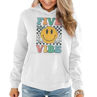 Five Is A Vibe 5Th Birthday Smile Face Hippie Boy Girl Kid Women Hoodie - Monsterry