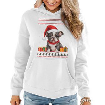 French Bulldog Christmas Santa Hat Ugly Christmas Sweater Women Hoodie - Monsterry UK