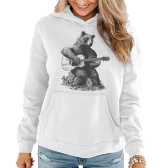 Funny Retro Bear Playing Guitar Muisc Mushroom Mens Bear Women Hoodie - Monsterry AU