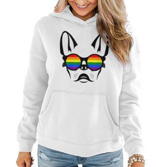 Gay French Bulldog With Rainbow Pride Sunglasses Women Hoodie | Mazezy