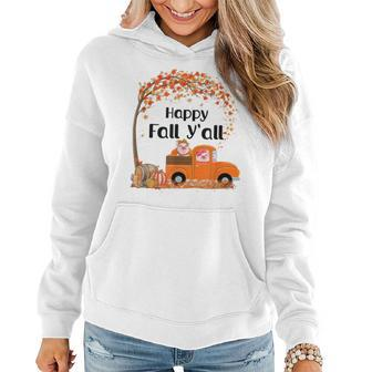 Happy Fall Y'all Autumn Leaves Cute Pigs And Truck Halloween Halloween Women Hoodie | Mazezy
