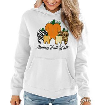 Happy Fall Y'all Pumpkin Tooth Lepard Zebra Halloween Dental Women Hoodie - Monsterry