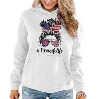 Happy July 4Th Firefighters Wife Life Messy Buns Flag Women Hoodie | Mazezy