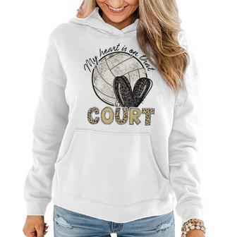 My Heart Is On That Court Volleyball Leopard Volleyball Mom Women Hoodie | Mazezy AU