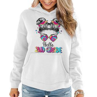 Hello 2Nd Grade Messy Hair Bun Girl Back To School First Day Women Hoodie - Seseable