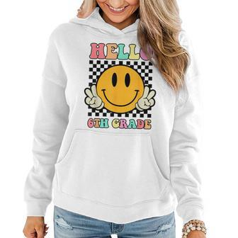 Hello 6Th Grade Hippie Smile Face Back To School First Day Women Hoodie - Seseable