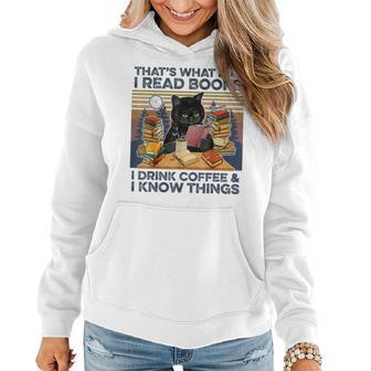 I Read Book I Drink Coffee I Know Things Funny Cat Book Nerd Gifts For Coffee Lovers Funny Gifts Women Hoodie | Mazezy