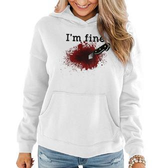 I'm Fine Horror Bloody Knife Stab Wound Blood Splatter Women Hoodie | Mazezy
