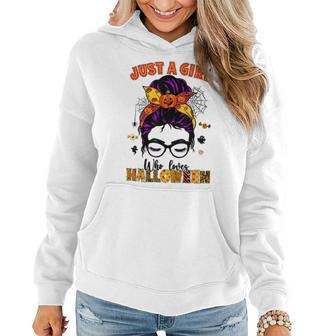 Just A Girl Who Loves Halloween Scary Messy Bun Costume Women Hoodie - Monsterry CA