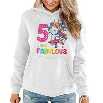 Kids 5 Year Old Gifts 5 And Fabulous Unicorn Rainbow 5Th Birthday Women Hoodie - Seseable