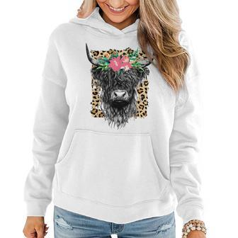 Leopard Floral Highland Cow Heifer Cattles Western Country Women Hoodie - Seseable
