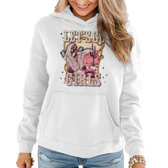 Lets Go Girl Cowboy Pink Boot Retro Western Country Women Hoodie | Mazezy