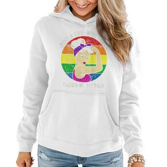 Lgbt Gay Pride Parade Lesbian Girl Loves Tacos And Titties Women Hoodie | Mazezy