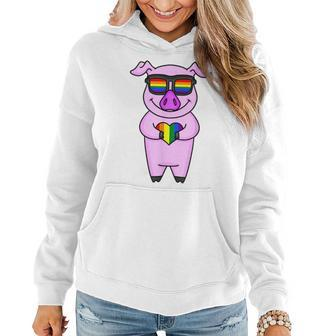 Lgbt Supporter Pig Rainbow Gay Pride - Lgbt Heart Animal Women Hoodie | Mazezy