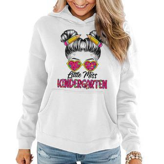 Little Miss Kindergarten Back To School Messy Bun Girls Women Hoodie - Seseable