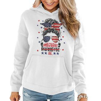 Messy Bun 4Th Of July Patriotic Af Pregnant Pregnancy Funny Gift For Womens Women Hoodie | Mazezy