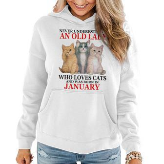 Never Underestimate An Old Lady Who Loves Cats January Women Hoodie - Seseable