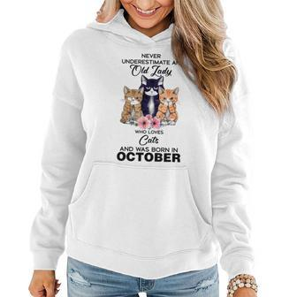 October Never Underestimate An Old Lady Who Loves Cats Women Hoodie | Mazezy