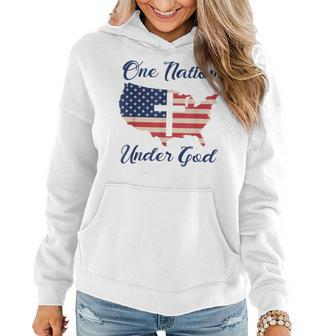 One Nation Under God Christian Cross American Flag Usa Map Usa Funny Gifts Women Hoodie | Mazezy