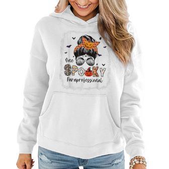 One Spooky Paraprofessional Messy Bun Pumpkin Women Hoodie - Monsterry AU