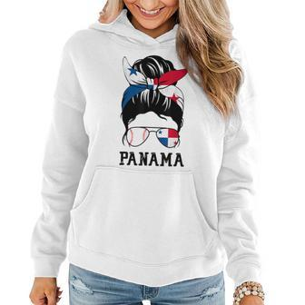 Panamanian Baseball Fan Girl Mom Messy Bun Panama Flag Women Hoodie | Mazezy