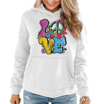 Peace Sign Love 60S 70S Costume Groovy Hippie Theme Party Women Hoodie - Monsterry UK