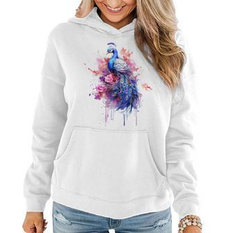 Peacock Watercolor Garden Colorful Art Peacock Gift For Womens Women Hoodie | Mazezy