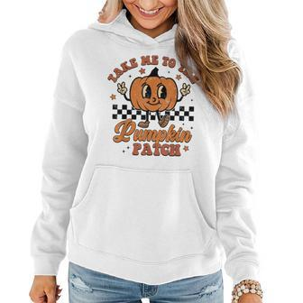 Take Me To The Pumpkin Patch Autumn Fall Thanksgiving Retro Women Hoodie - Monsterry