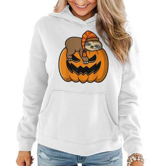 Pumpkin With Sloth Happy Halloween Fall Themed Costume Happy Halloween Women Hoodie | Mazezy