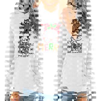 Red Plaid Merry Paraprofessional Messy Bun Para Christmas Women Hoodie | Mazezy