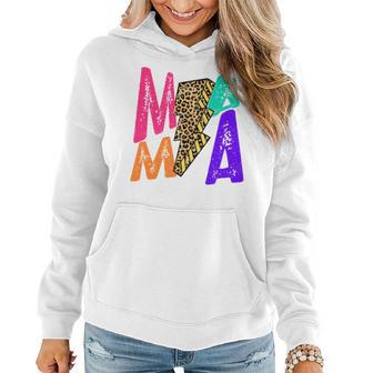 Retro Leopard Mama Lightning Bolt Western Country Bad Moms Gifts For Mama Funny Gifts Women Hoodie | Mazezy