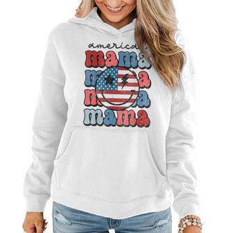 Retro Mama Smile Patriotic 4Th Of July American Flag Gifts For Mama Funny Gifts Women Hoodie | Mazezy