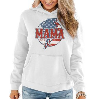 Retro Us Flag Mama Lightning Bolt Western July 4Th Patriot Gifts For Mama Funny Gifts Women Hoodie | Mazezy