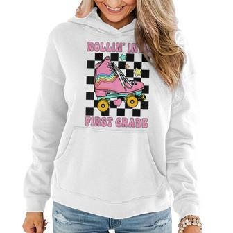 Rolling Into First Grade Retro Roller Skates Back To School Women Hoodie | Mazezy