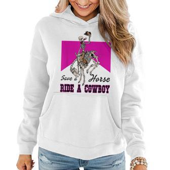 Save A Horse Ride A Cowboy Skeleton Western Pink Women Hoodie - Seseable
