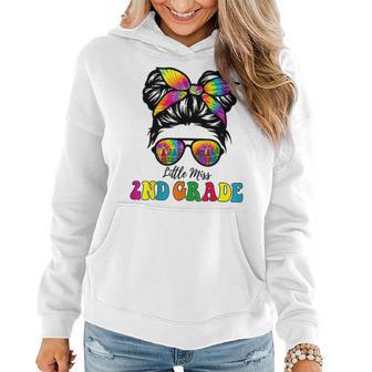 Back To School Little Miss 2Nd Grade Messy Bun Tie Dye Girls Women Hoodie - Seseable