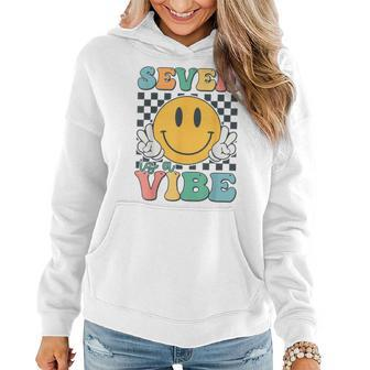 Seven Is A Vibe 7Th Birthday Smile Face Hippie Boy Girl Kid Women Hoodie - Thegiftio UK