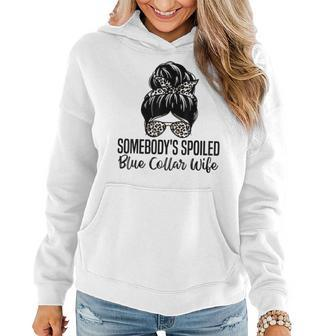 Somebodys Spoiled Blue Collar Wife Trendy Aesthetic Quotes Women Hoodie | Mazezy