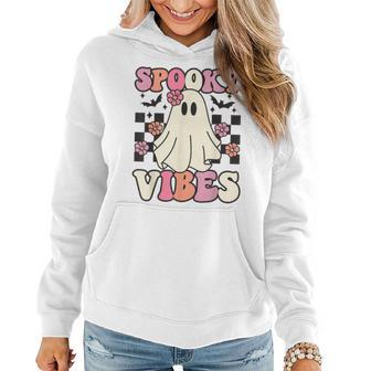 Spooky Vibes Halloween Ghost Costume Retro Groovy Women Hoodie - Seseable