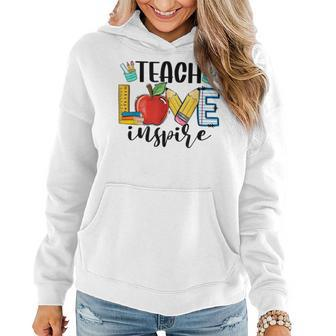 Teach Love Inspire Cute Teacher Teaching 1St Day Of School Women Hoodie - Seseable