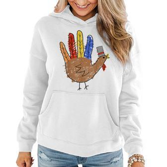 Thanksgiving Hand Turkey Thanksgiving Teacher Thankful Women Hoodie - Seseable