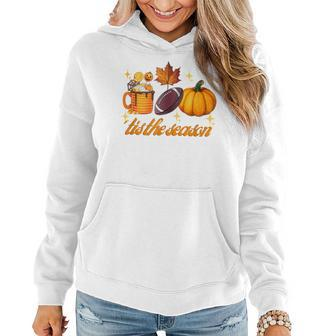 Tis The Season Pumpkin Leaf Latte Fall Thanksgiving Football Latte Women Hoodie | Mazezy