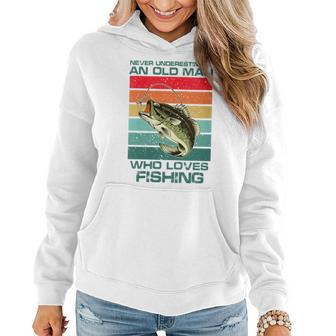 Never Underestimate A Old Man Who Loves Fishing Bass Vintage Women Hoodie - Seseable