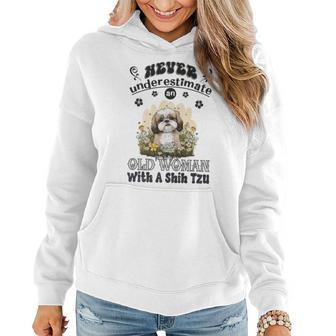 Never Underestimate An Old Woman With A Shih Tzu Flowers Women Hoodie | Mazezy