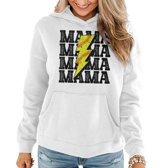 Vintage Softball Mama Distressed Lightning Bolt Mom Women Hoodie | Mazezy CA