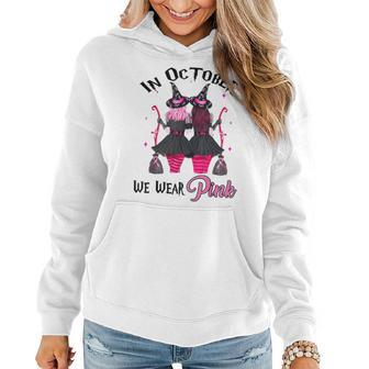 Witches In October We Wear Pink Autumn Fall Breast Cancer Women Hoodie - Thegiftio UK