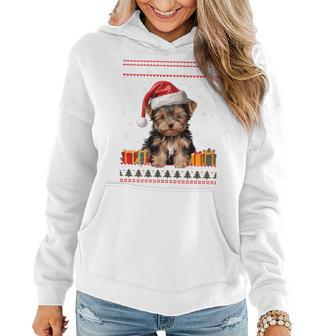 Yorkshire Terrier Dog Santa Hat Ugly Christmas Sweater Women Hoodie - Monsterry